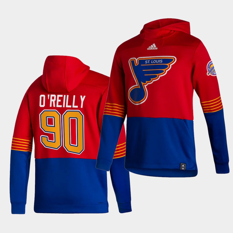 Men St.Louis Blues #90 Oreilly Red NHL 2021 Adidas Pullover Hoodie Jersey